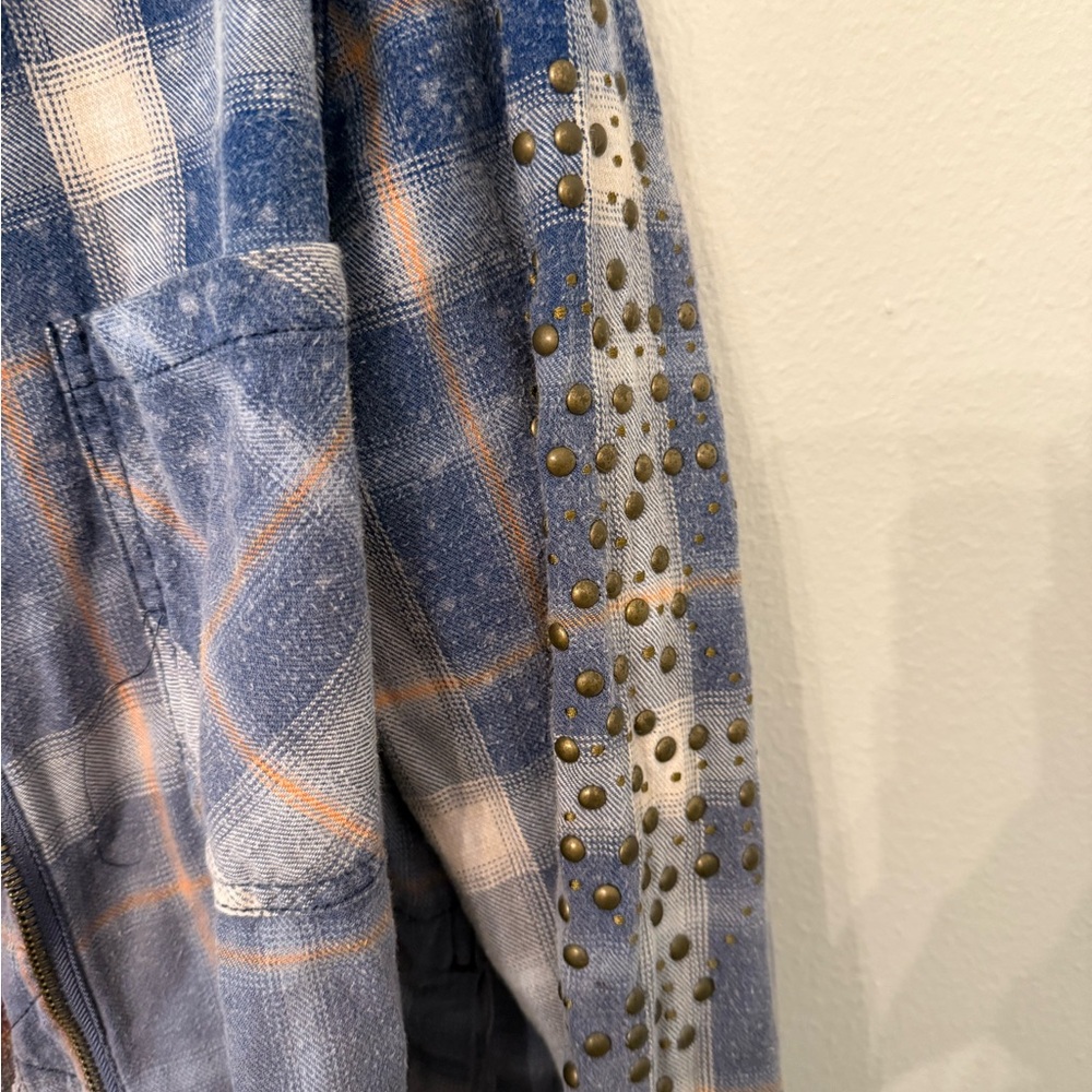 Free People Blue Plaid Jacket with Studded Sleeves - Picture 3 of 5
